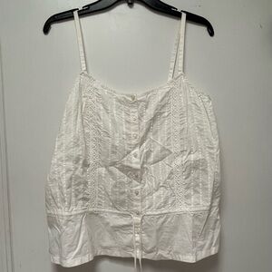 LOFT White Lace Trimmed Button-Front Camisole Sz 8 100% Cotton